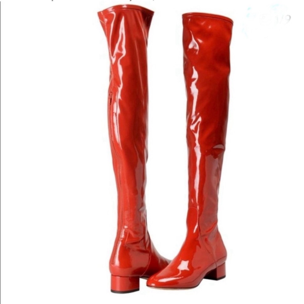 Valentino Garavani Glossy Red Over-the-Knee Boots patent leather